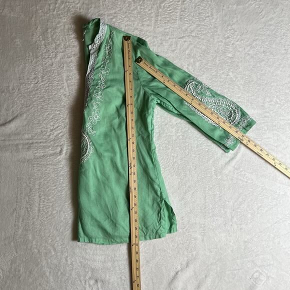 Charter Clube Women’s Embroidered Linen Tunic Size L Green Boho Festival Beachy - Picture 5 of 9